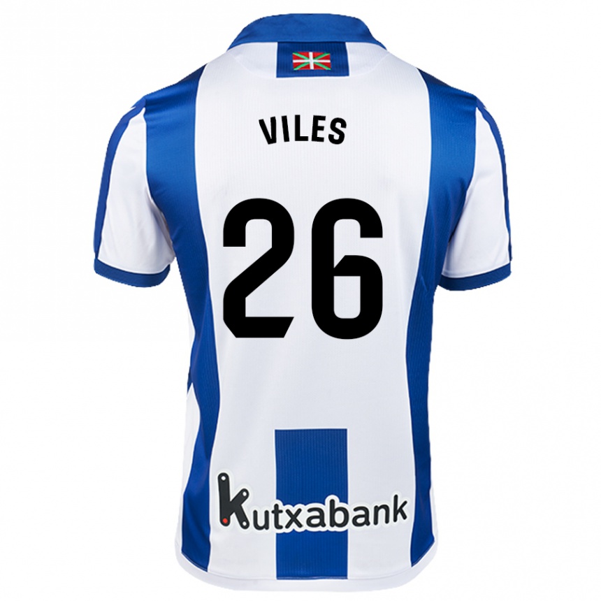 Kids Football Elene Viles #26 White Blue Home Jersey 2024/25 T-Shirt