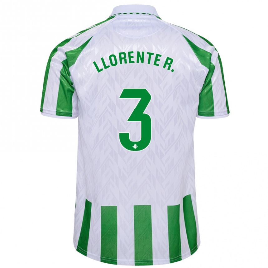 Kids Football Diego Llorente #3 Green White Stripes Home Jersey 2024/25 T-Shirt