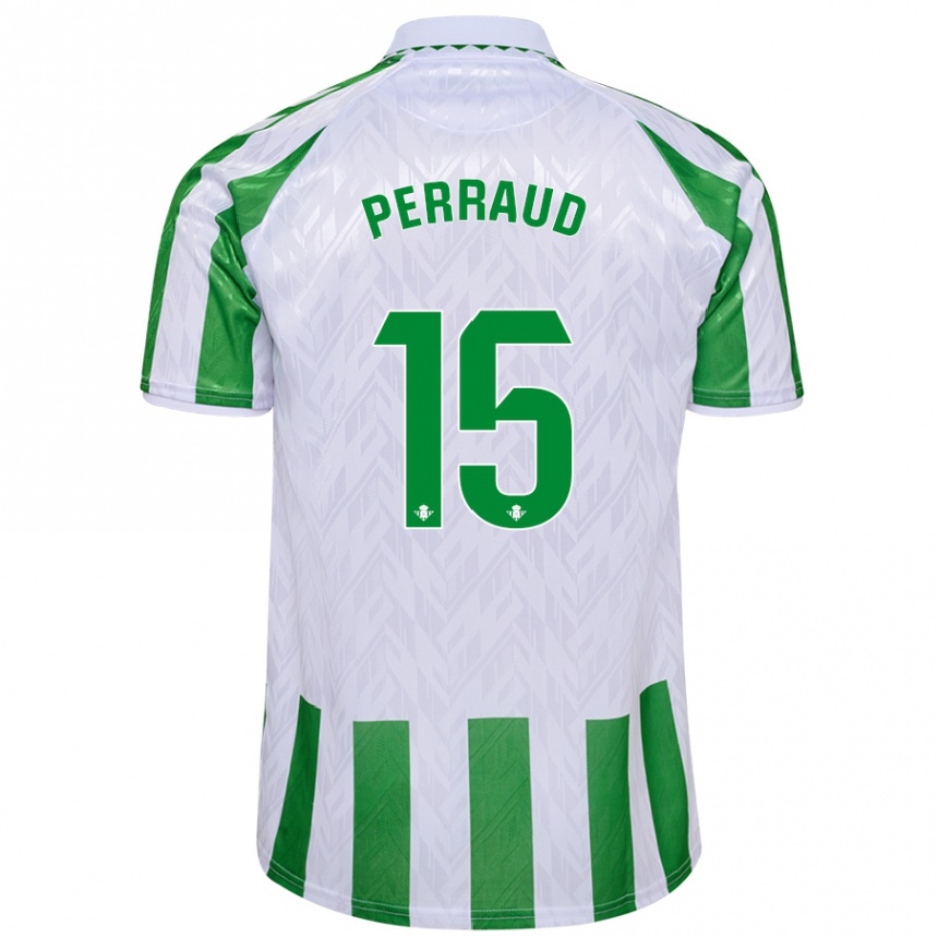 Kids Football Romain Perraud #15 Green White Stripes Home Jersey 2024/25 T-Shirt