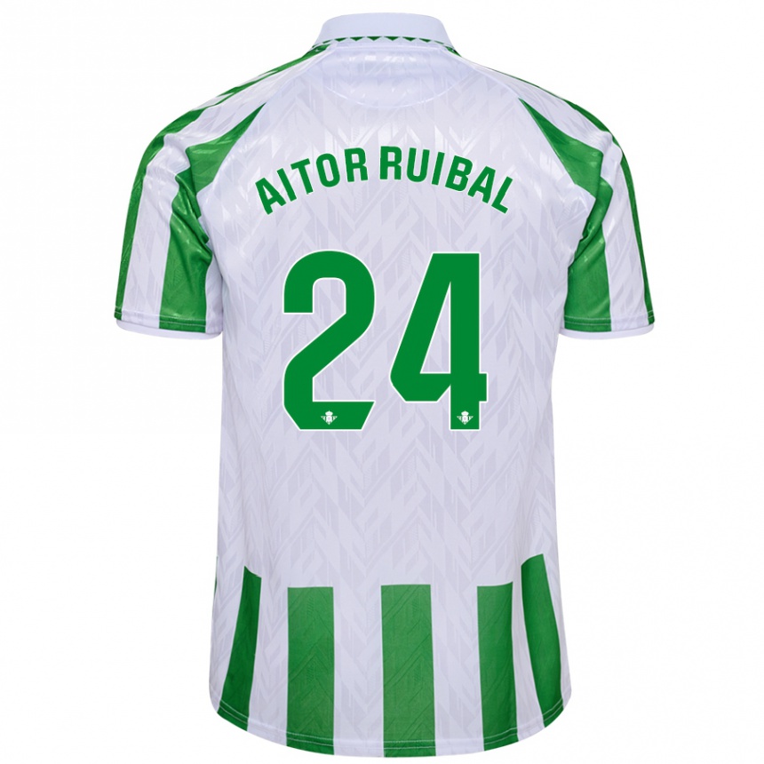 Kids Football Aitor Ruibal #24 Green White Stripes Home Jersey 2024/25 T-Shirt