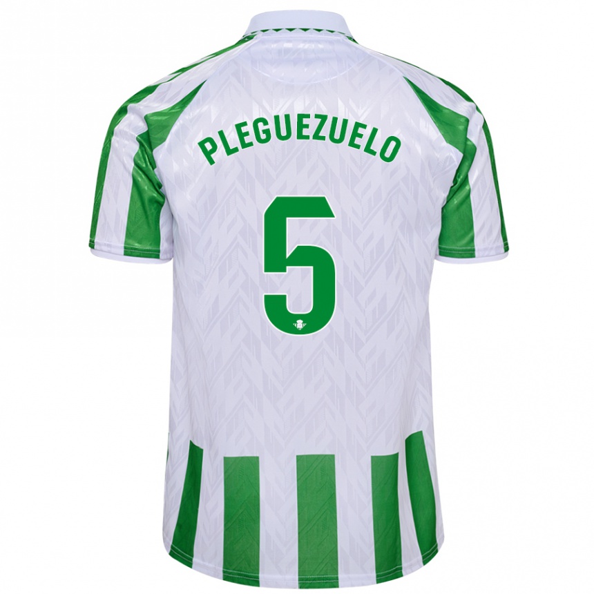 Kids Football Xavi Pleguezuelo #5 Green White Stripes Home Jersey 2024/25 T-Shirt