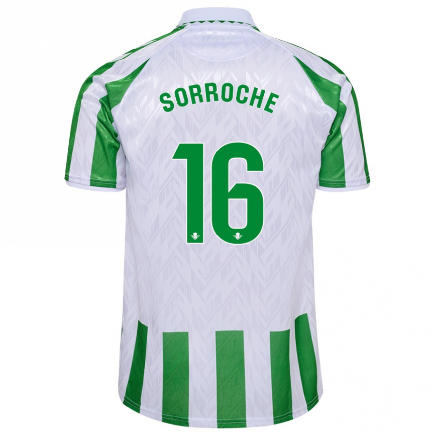 Kids Football Ginés Sorroche #16 Green White Stripes Home Jersey 2024/25 T-Shirt