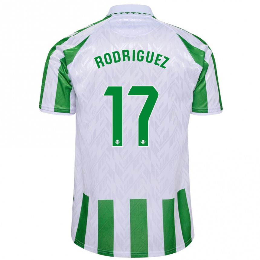 Kids Football Jesús Rodriguez #17 Green White Stripes Home Jersey 2024/25 T-Shirt