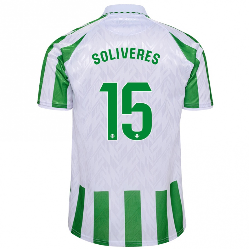 Kids Football Gema Soliveres #15 Green White Stripes Home Jersey 2024/25 T-Shirt