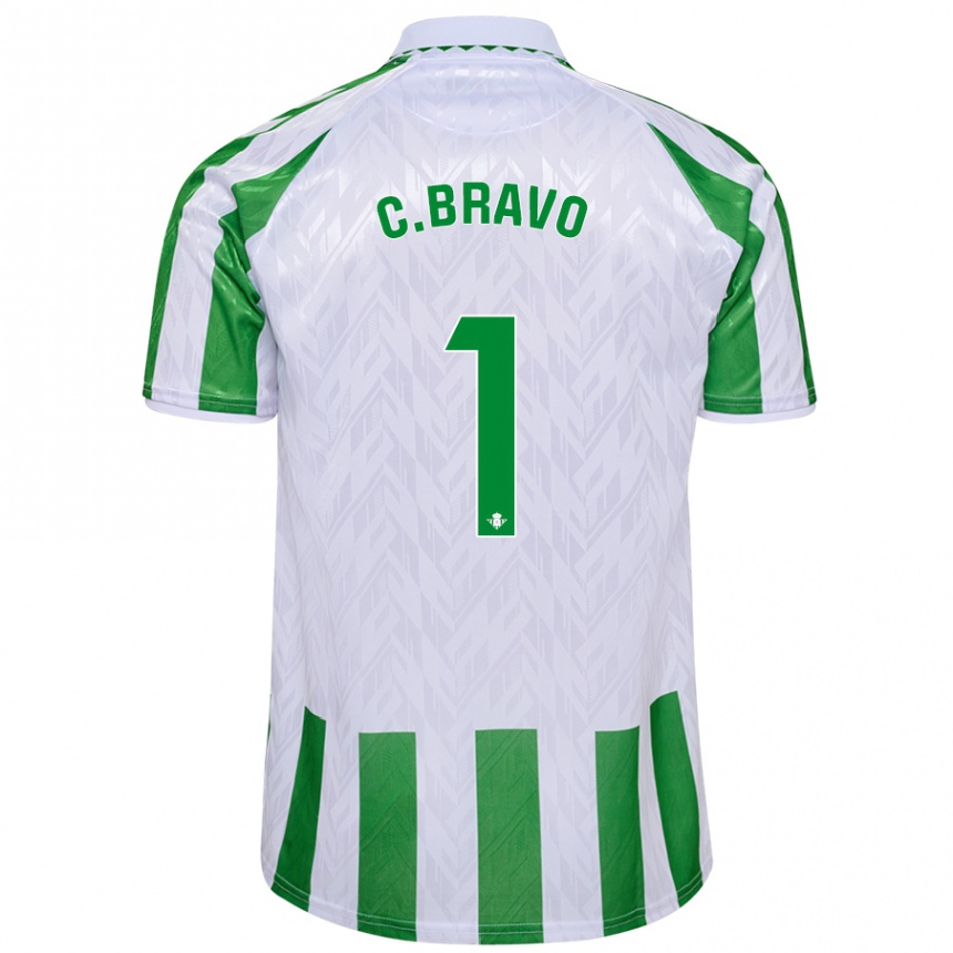 Kids Football Claudio Bravo #1 Green White Stripes Home Jersey 2024/25 T-Shirt