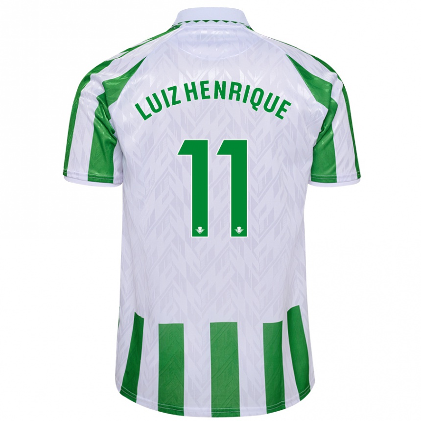 Kids Football Luiz Henrique #11 Green White Stripes Home Jersey 2024/25 T-Shirt