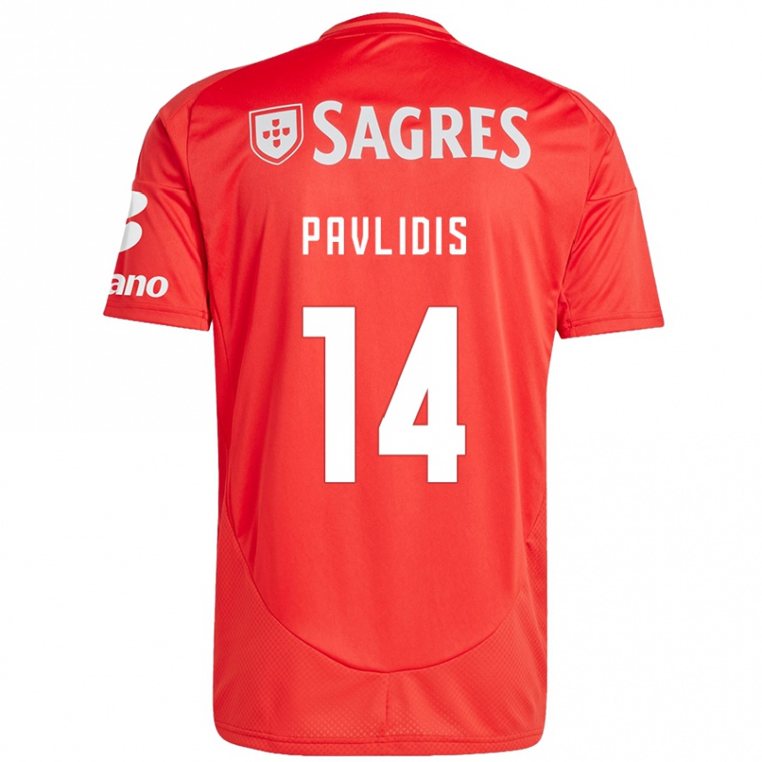 Kids Football Vangelis Pavlidis #14 Red White Home Jersey 2024/25 T-Shirt