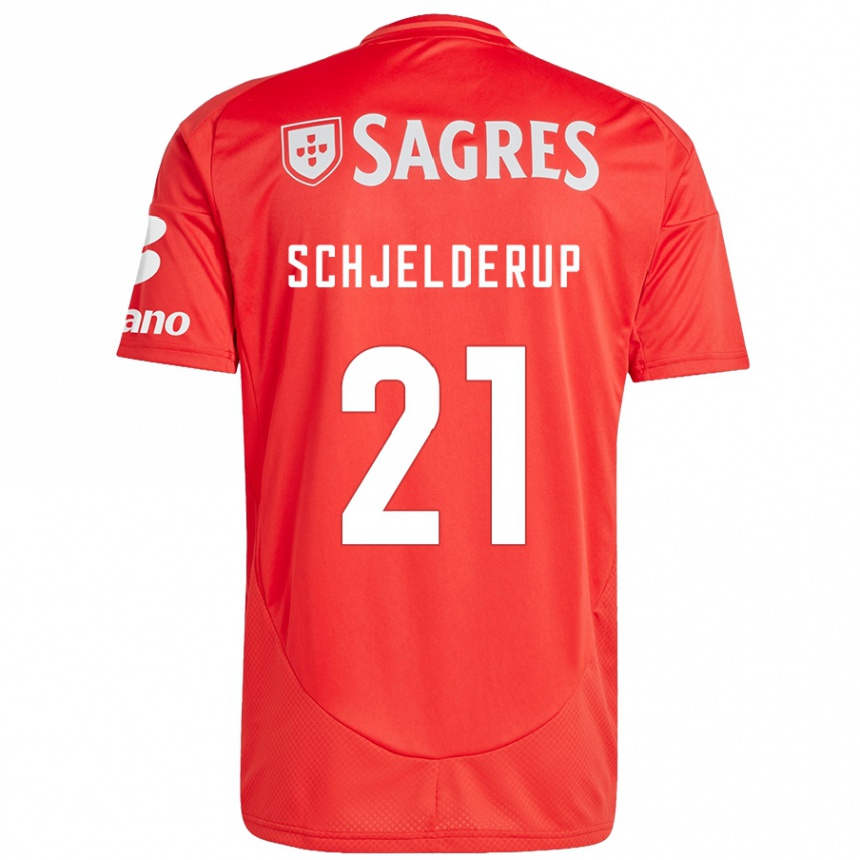 Kids Football Andreas Schjelderup #21 Red White Home Jersey 2024/25 T-Shirt