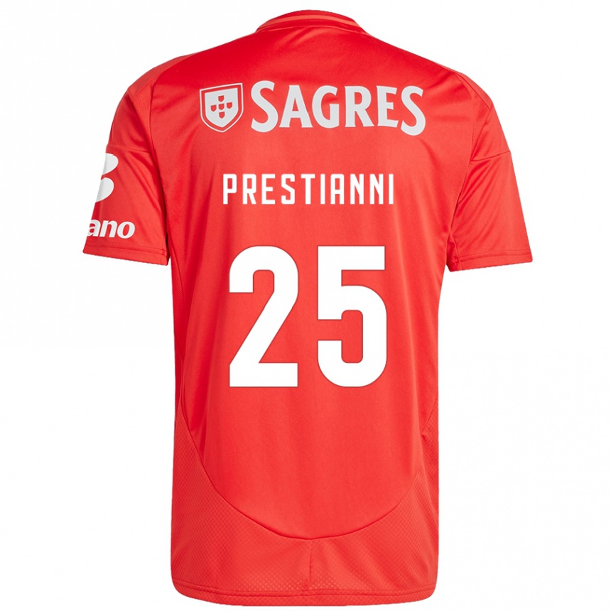 Kids Football Gianluca Prestianni #25 Red White Home Jersey 2024/25 T-Shirt