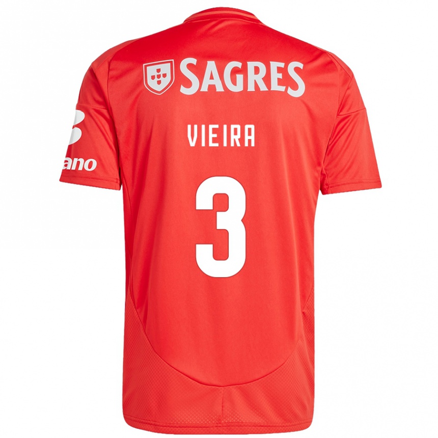 Kids Football Miguel Vieira #3 Red White Home Jersey 2024/25 T-Shirt