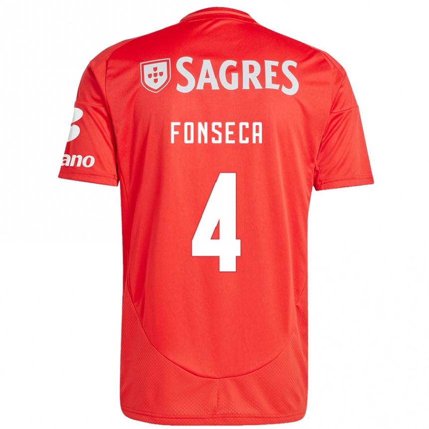 Kids Football João Fonseca #4 Red White Home Jersey 2024/25 T-Shirt