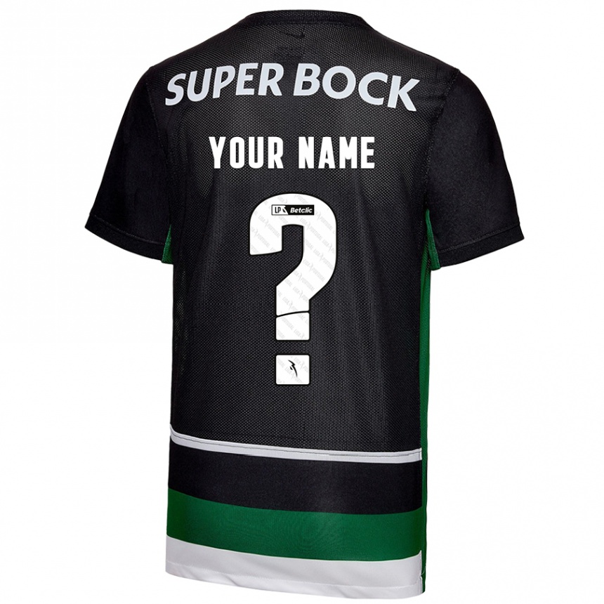 Kids Football Your Name #0 Black White Green Home Jersey 2024/25 T-Shirt