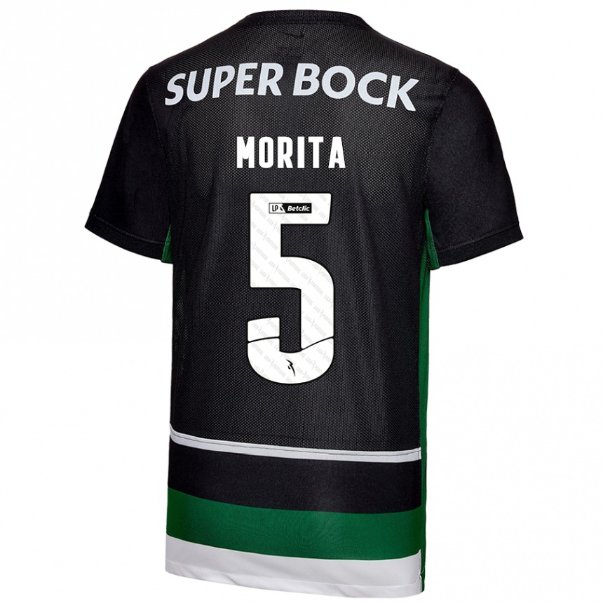 Kids Football Hidemasa Morita #5 Black White Green Home Jersey 2024/25 T-Shirt