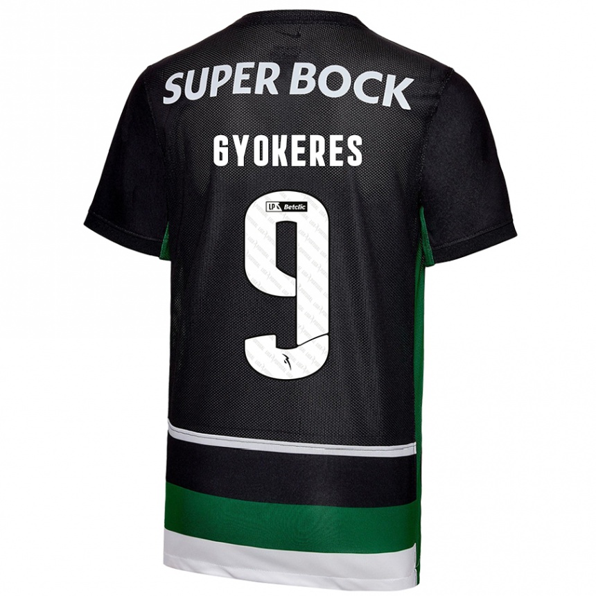 Kids Football Viktor Gyökeres #9 Black White Green Home Jersey 2024/25 T-Shirt