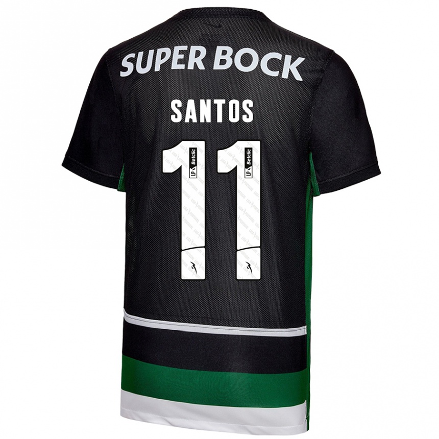 Kids Football Nuno Santos #11 Black White Green Home Jersey 2024/25 T-Shirt