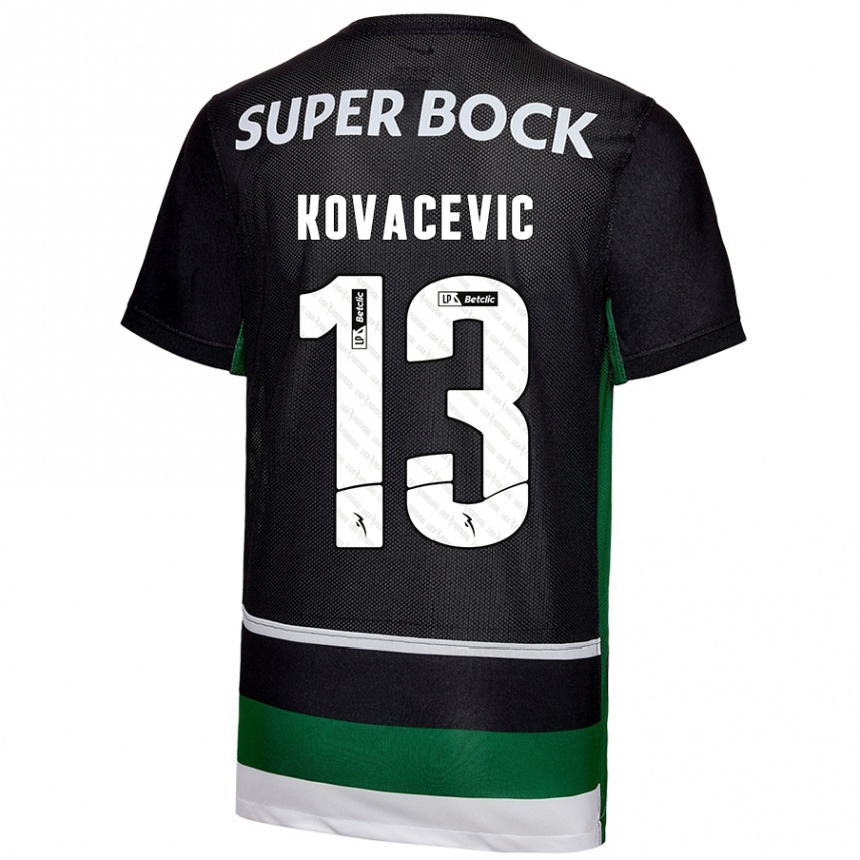 Kids Football Vladan Kovacevic #13 Black White Green Home Jersey 2024/25 T-Shirt