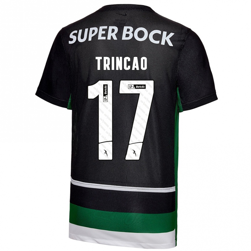 Kids Football Trincão #17 Black White Green Home Jersey 2024/25 T-Shirt