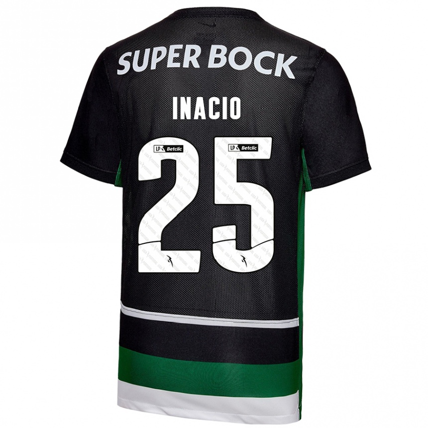 Kids Football Gonçalo Inácio #25 Black White Green Home Jersey 2024/25 T-Shirt