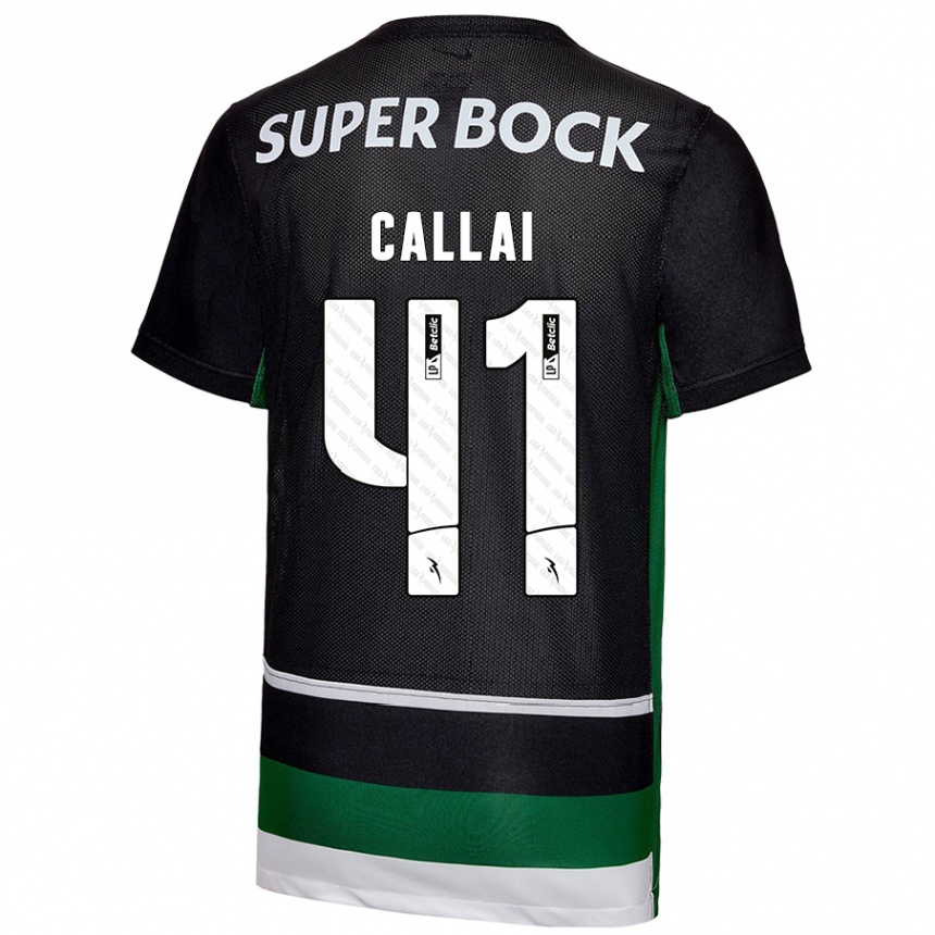 Kids Football Diego Callai #41 Black White Green Home Jersey 2024/25 T-Shirt