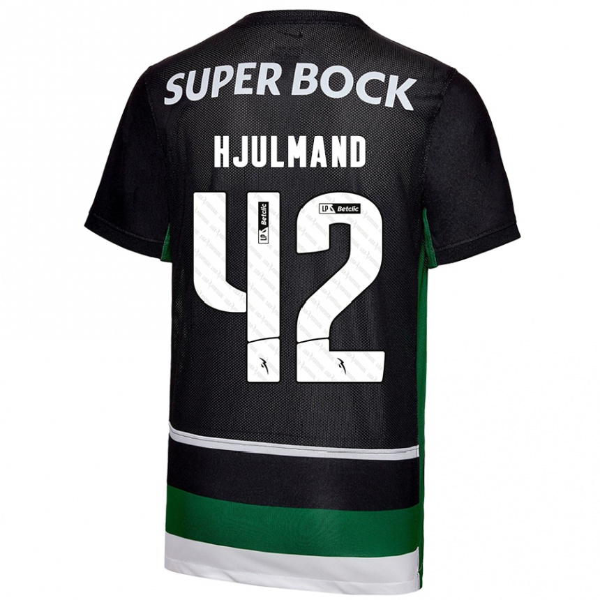 Kids Football Morten Hjulmand #42 Black White Green Home Jersey 2024/25 T-Shirt