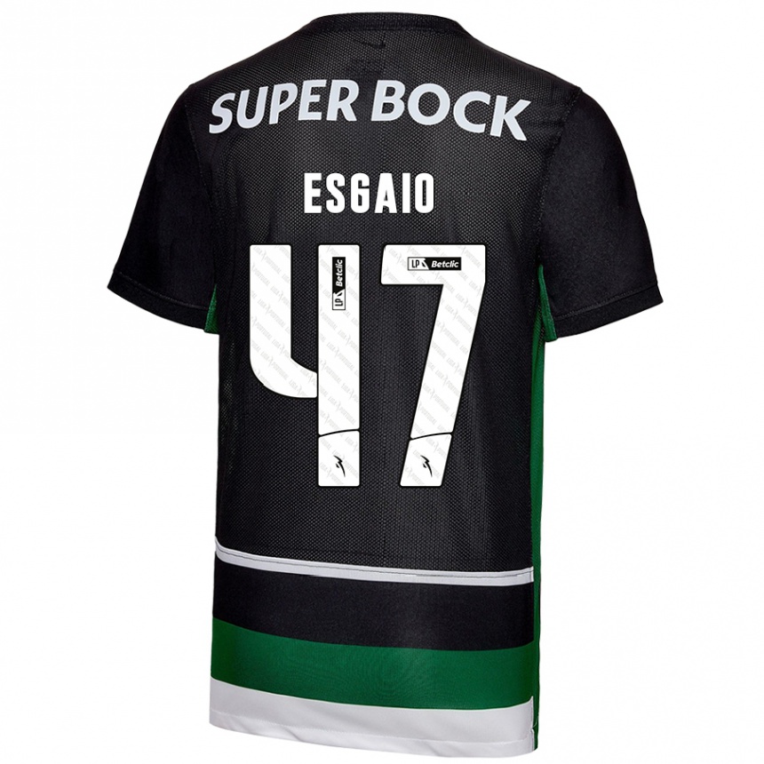 Kids Football Ricardo Esgaio #47 Black White Green Home Jersey 2024/25 T-Shirt