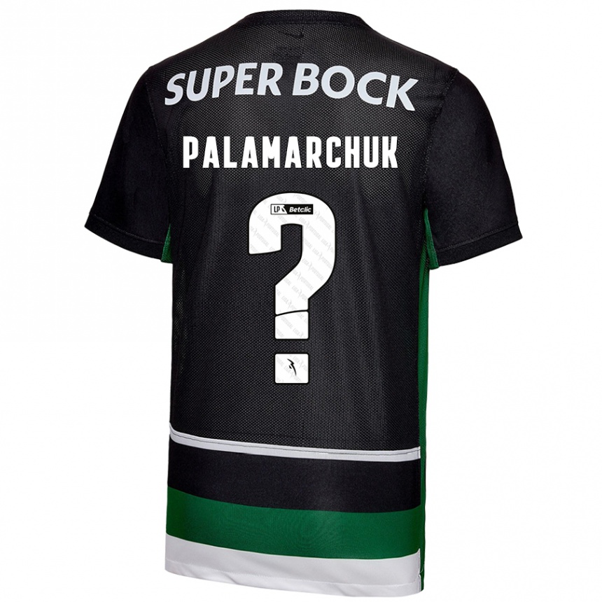 Kids Football Cristiano Vitaly Palamarchuk #0 Black White Green Home Jersey 2024/25 T-Shirt