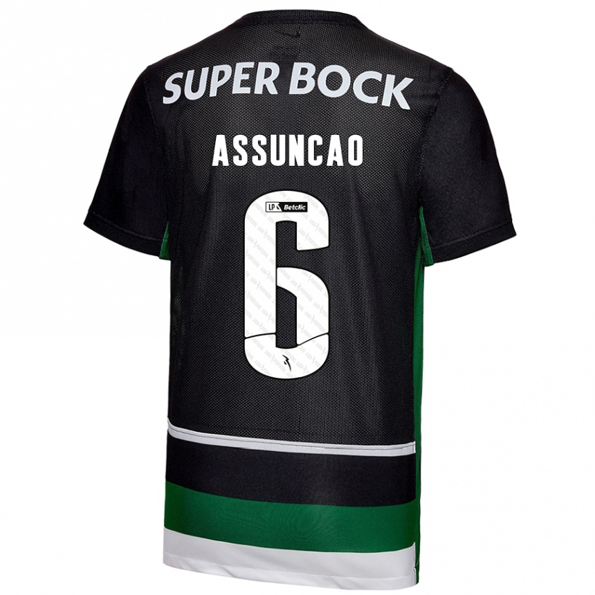 Kids Football João Assunção #6 Black White Green Home Jersey 2024/25 T-Shirt