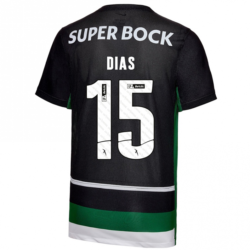 Kids Football Rodrigo Dias #15 Black White Green Home Jersey 2024/25 T-Shirt