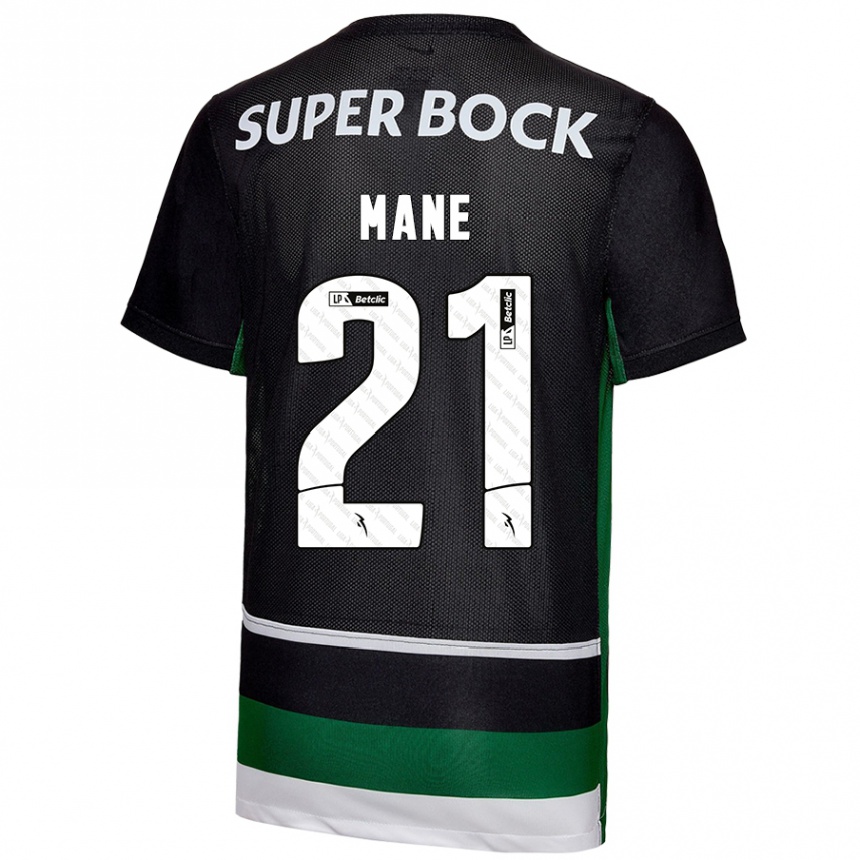 Kids Football Isnaba Mané #21 Black White Green Home Jersey 2024/25 T-Shirt