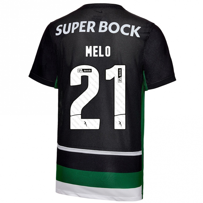 Kids Football Gabriel Melo #21 Black White Green Home Jersey 2024/25 T-Shirt