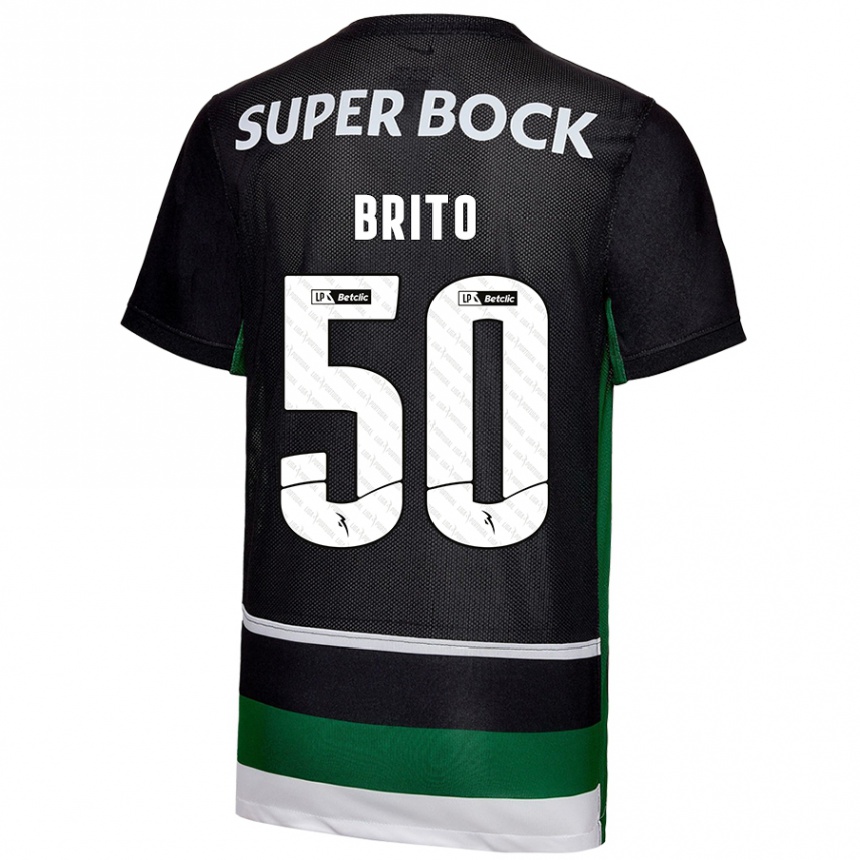 Kids Football Alexandre Brito #50 Black White Green Home Jersey 2024/25 T-Shirt