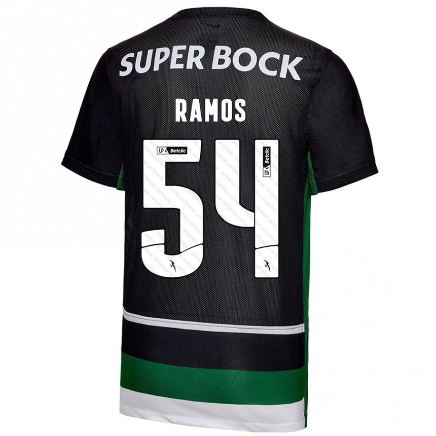 Kids Football Bruno Ramos #54 Black White Green Home Jersey 2024/25 T-Shirt