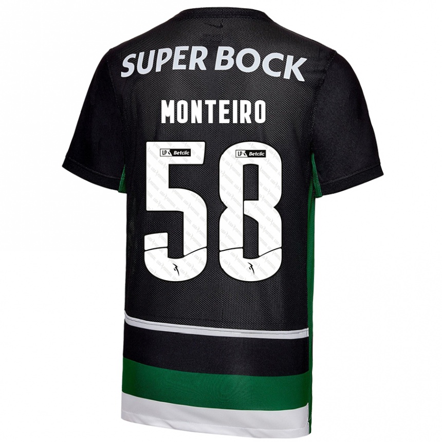 Kids Football David Monteiro #58 Black White Green Home Jersey 2024/25 T-Shirt