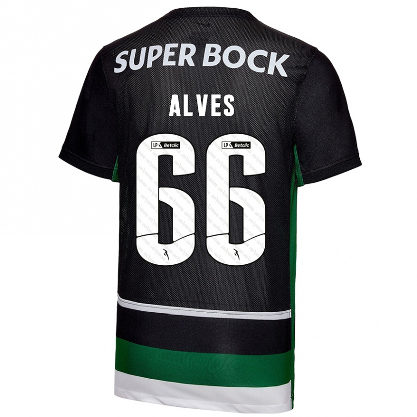 Kids Football Miguel Alves #66 Black White Green Home Jersey 2024/25 T-Shirt