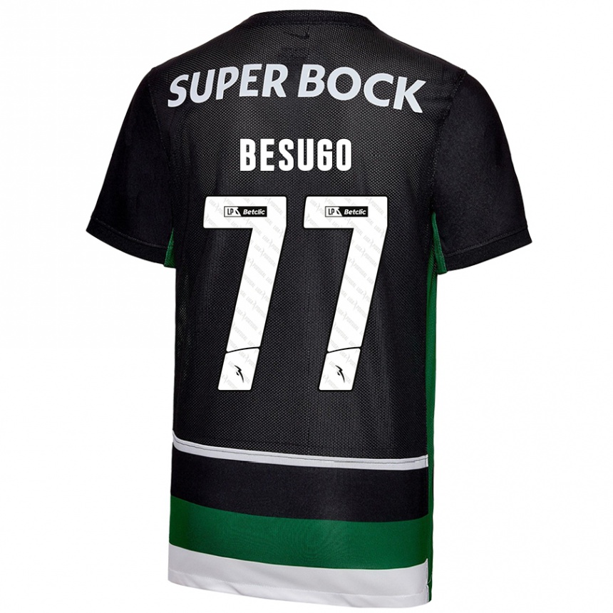 Kids Football Rafael Besugo #77 Black White Green Home Jersey 2024/25 T-Shirt