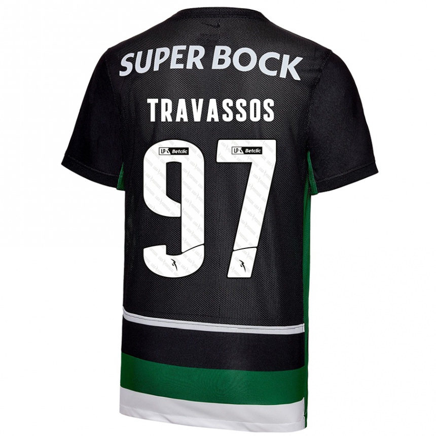 Kids Football Travassos #97 Black White Green Home Jersey 2024/25 T-Shirt