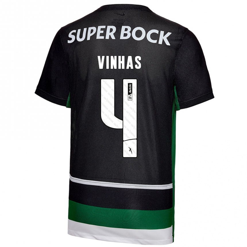 Kids Football Gabriela Vinhas #4 Black White Green Home Jersey 2024/25 T-Shirt