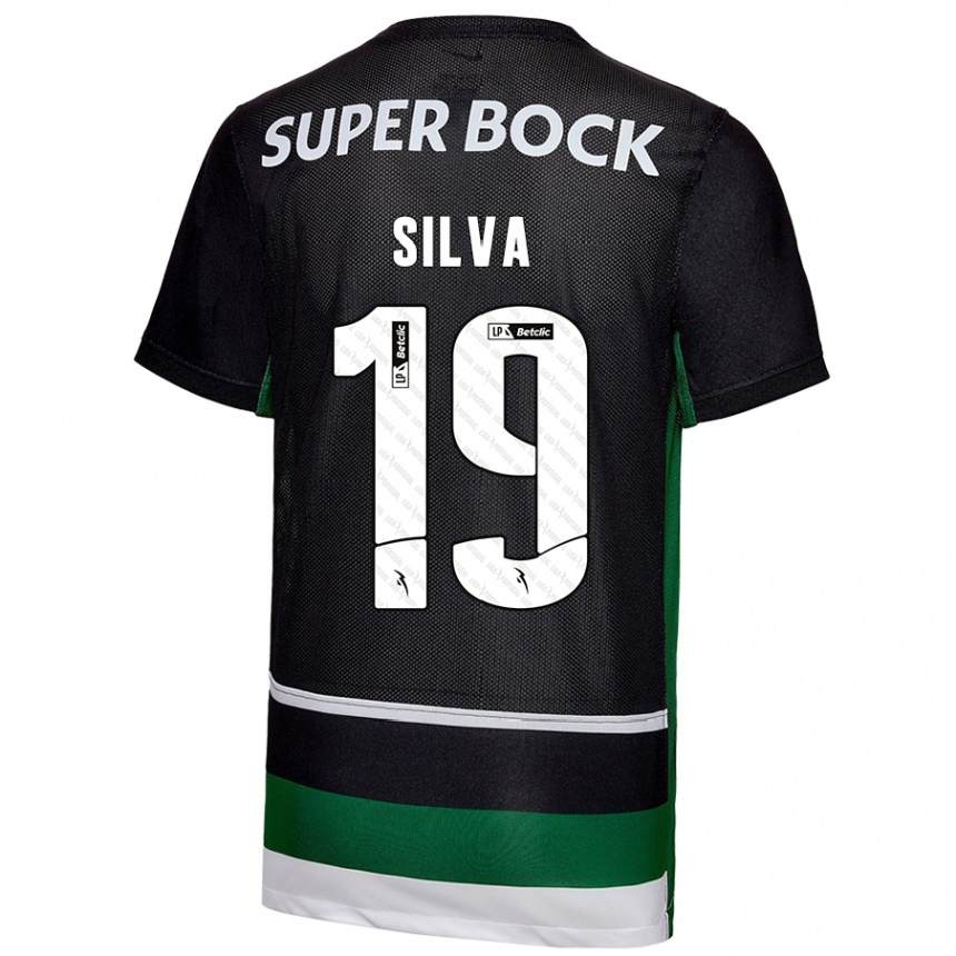 Kids Football Diana Silva #19 Black White Green Home Jersey 2024/25 T-Shirt