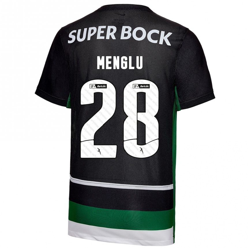 Kids Football Shen Menglu #28 Black White Green Home Jersey 2024/25 T-Shirt