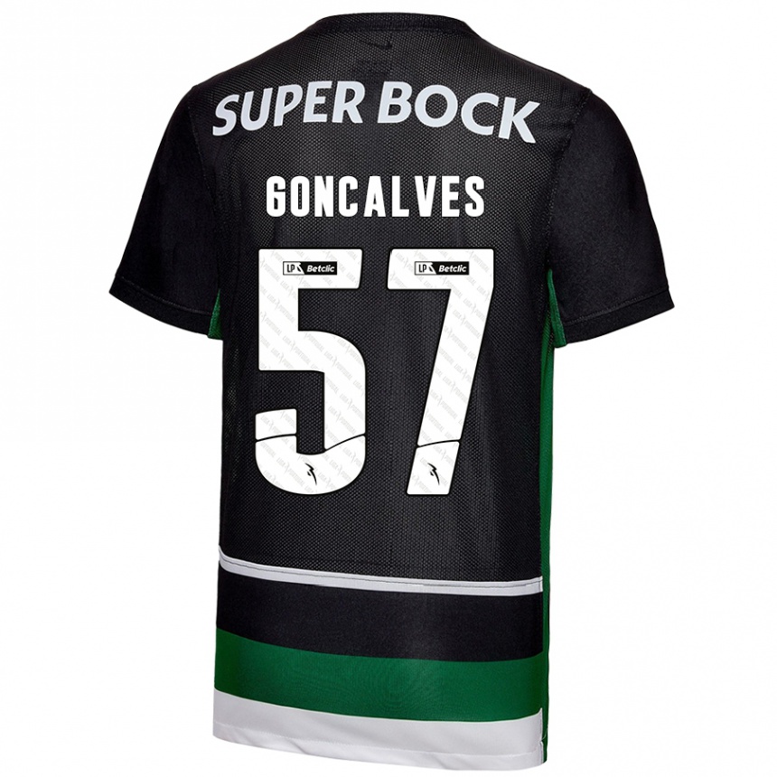 Kids Football Inês Gonçalves #57 Black White Green Home Jersey 2024/25 T-Shirt