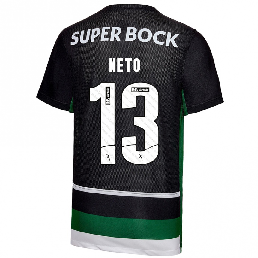 Kids Football Luís Neto #13 Black White Green Home Jersey 2024/25 T-Shirt