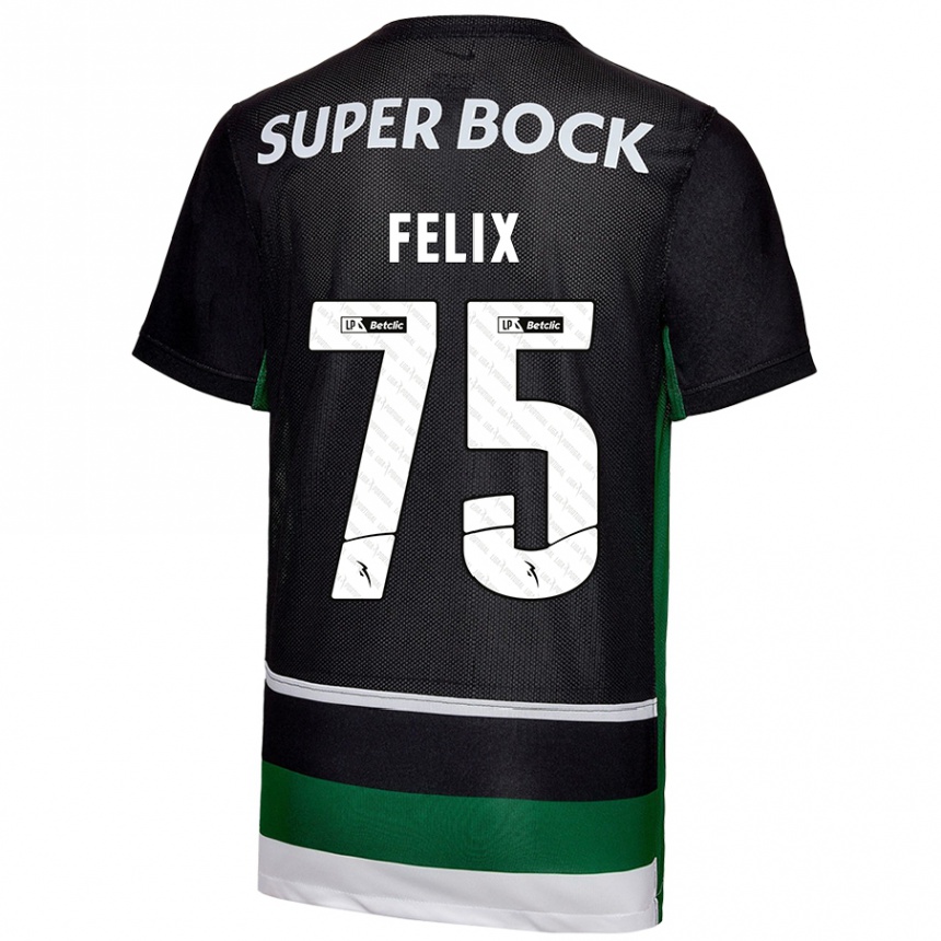 Kids Football Vando Félix #75 Black White Green Home Jersey 2024/25 T-Shirt