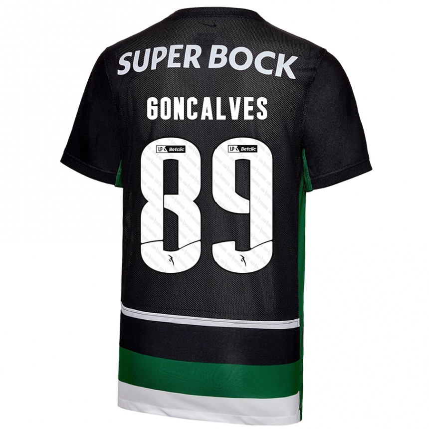 Kids Football André Gonçalves #89 Black White Green Home Jersey 2024/25 T-Shirt