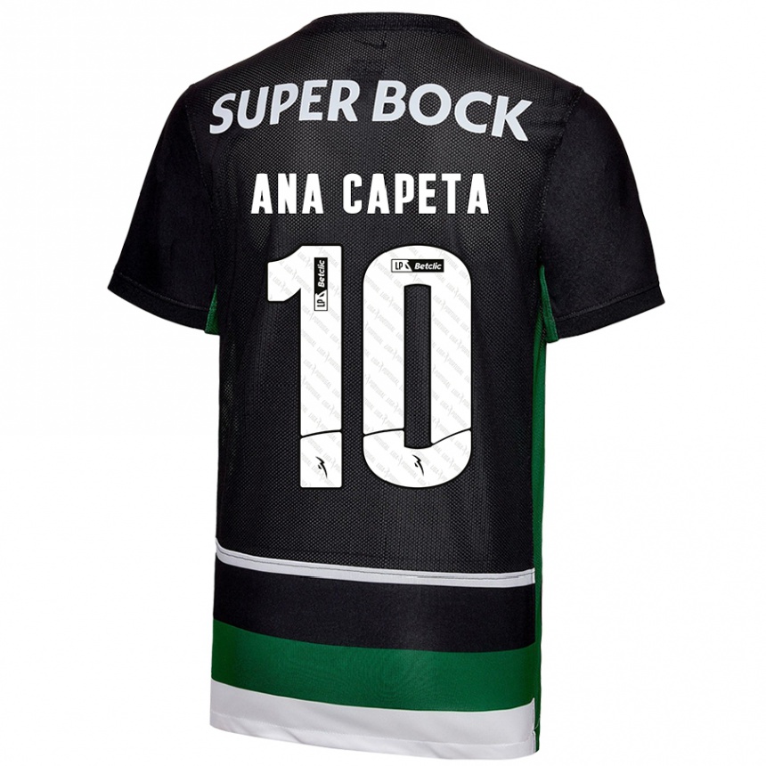 Kids Football Ana Capeta #10 Black White Green Home Jersey 2024/25 T-Shirt