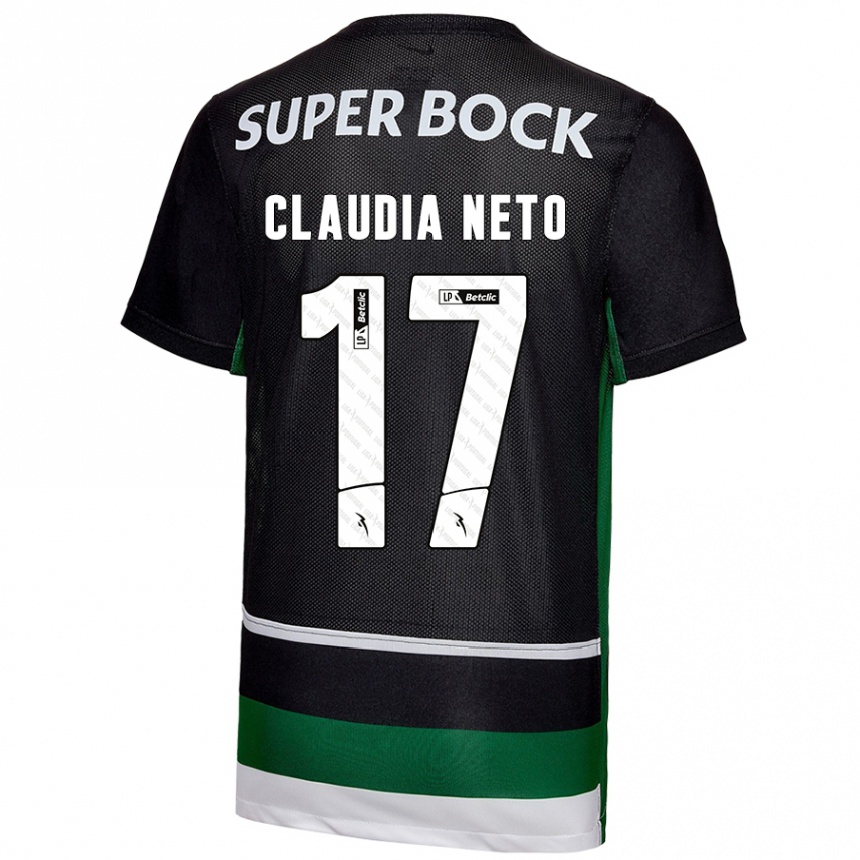 Kids Football Cláudia Teresa Pires Neto #17 Black White Green Home Jersey 2024/25 T-Shirt