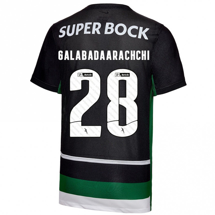 Kids Football Jacinta Galabadaarachchi #28 Black White Green Home Jersey 2024/25 T-Shirt