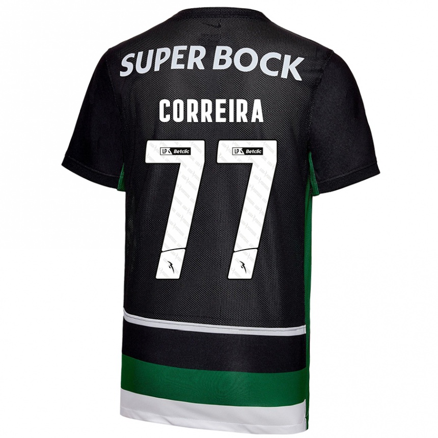 Kids Football Alicia Figueiredo Lima Correia #77 Black White Green Home Jersey 2024/25 T-Shirt