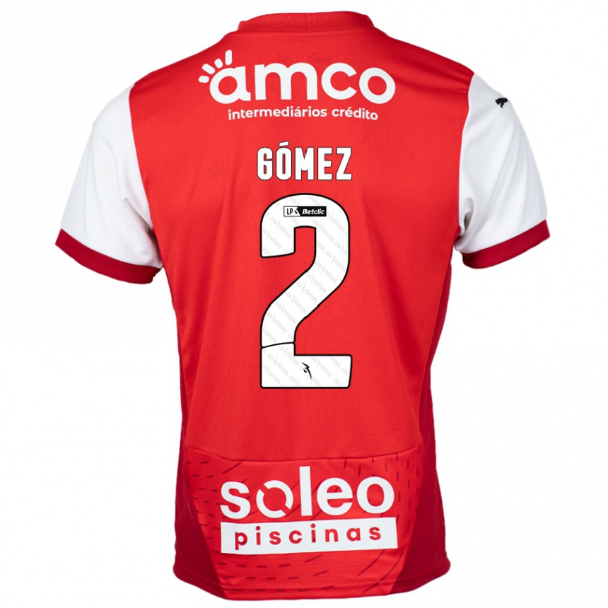 Kids Football Víctor Gómez #2 Red White Home Jersey 2024/25 T-Shirt