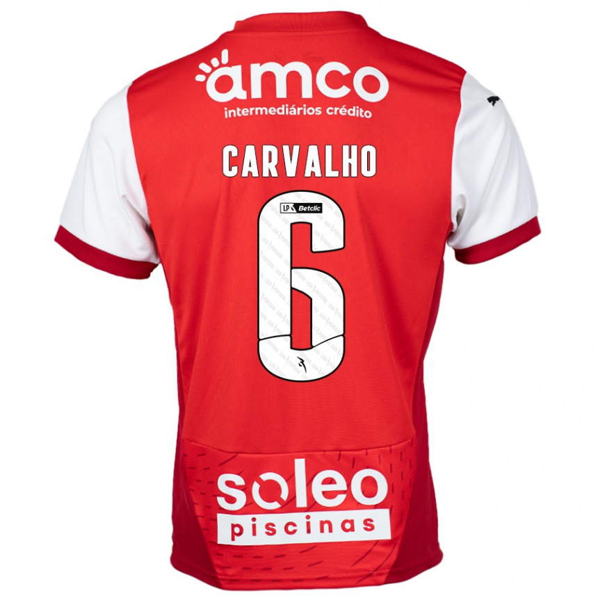 Kids Football Vitor Carvalho #6 Red White Home Jersey 2024/25 T-Shirt