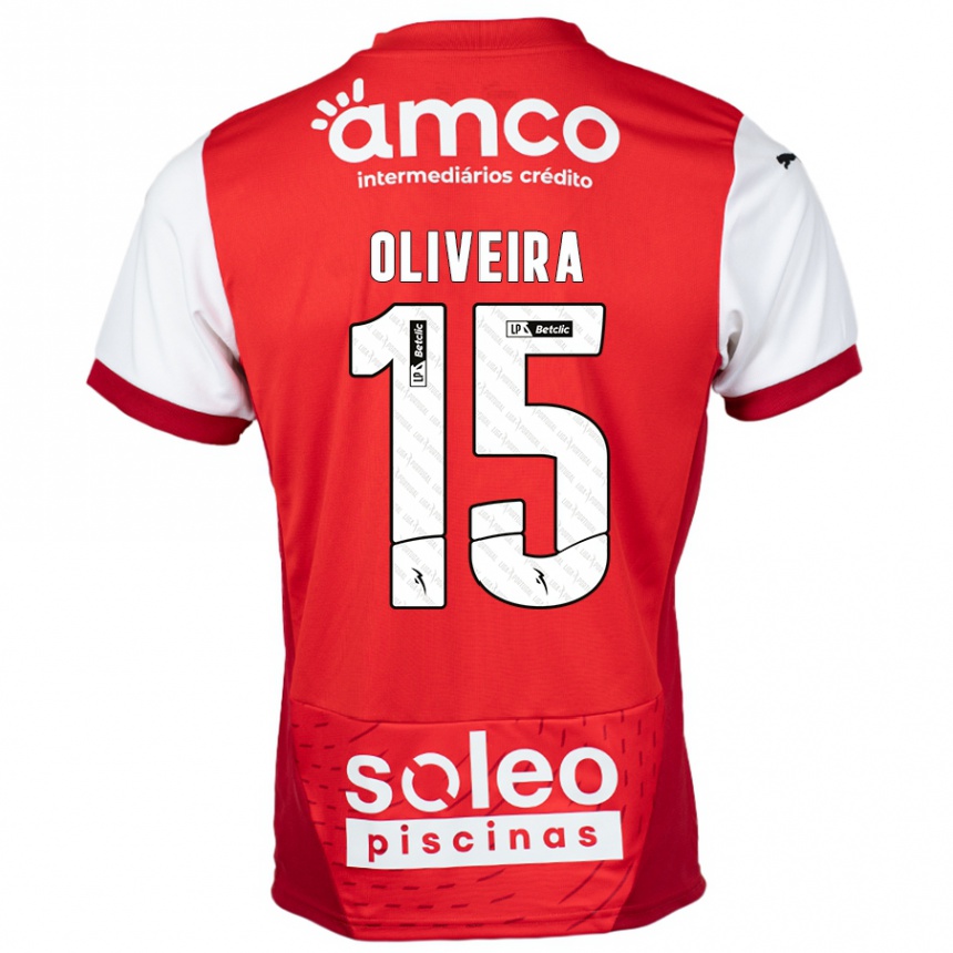 Kids Football Paulo Oliveira #15 Red White Home Jersey 2024/25 T-Shirt